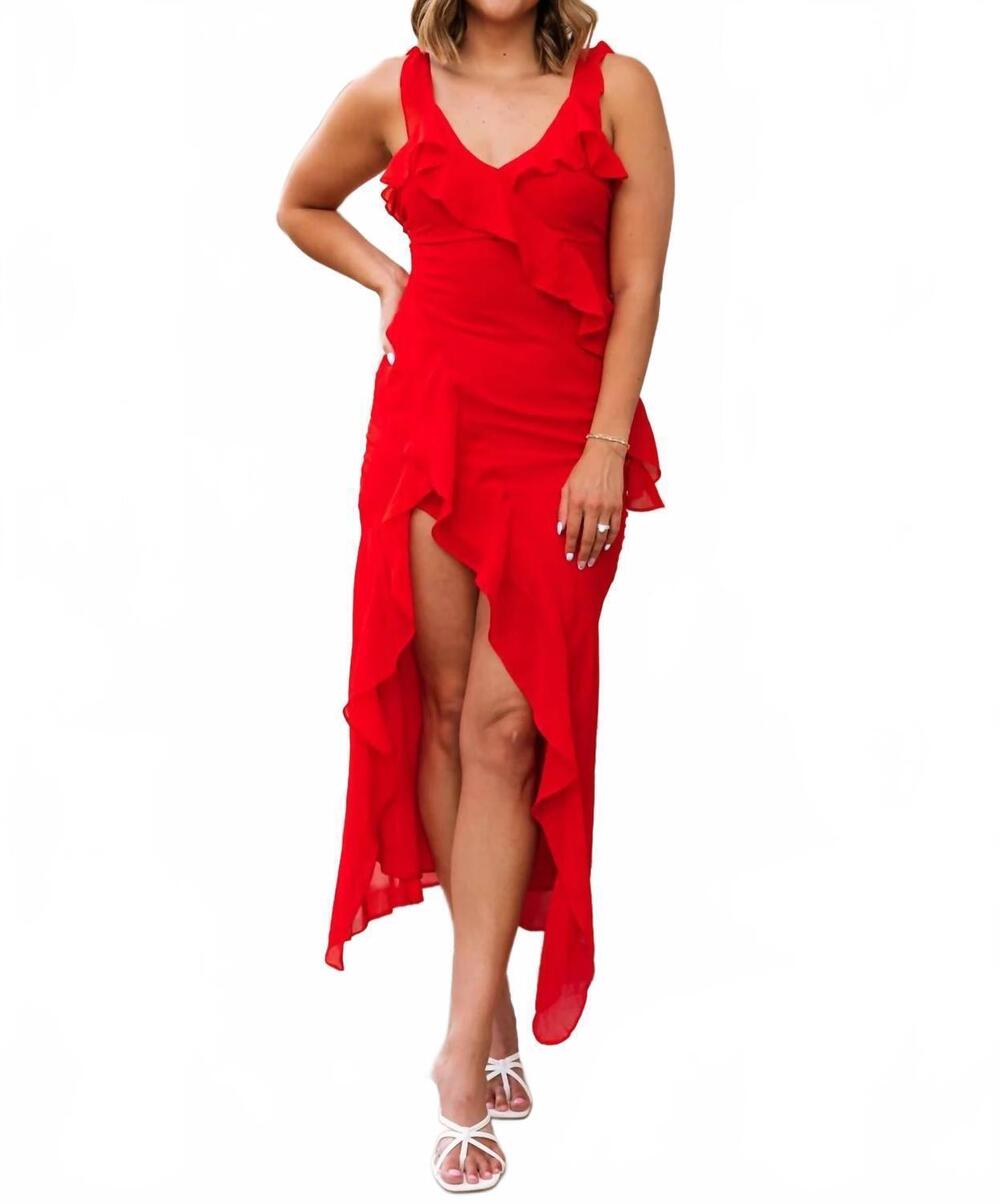 NEW DRESS FORUM remi ruffled midi dress in red rouge